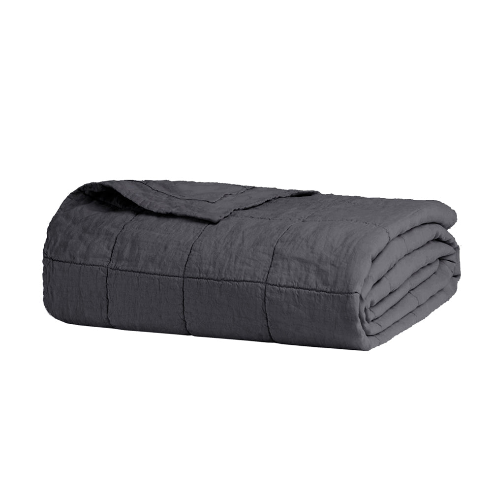 Queen / King Linen Quilted Coverlet Charcoal- Bambury
