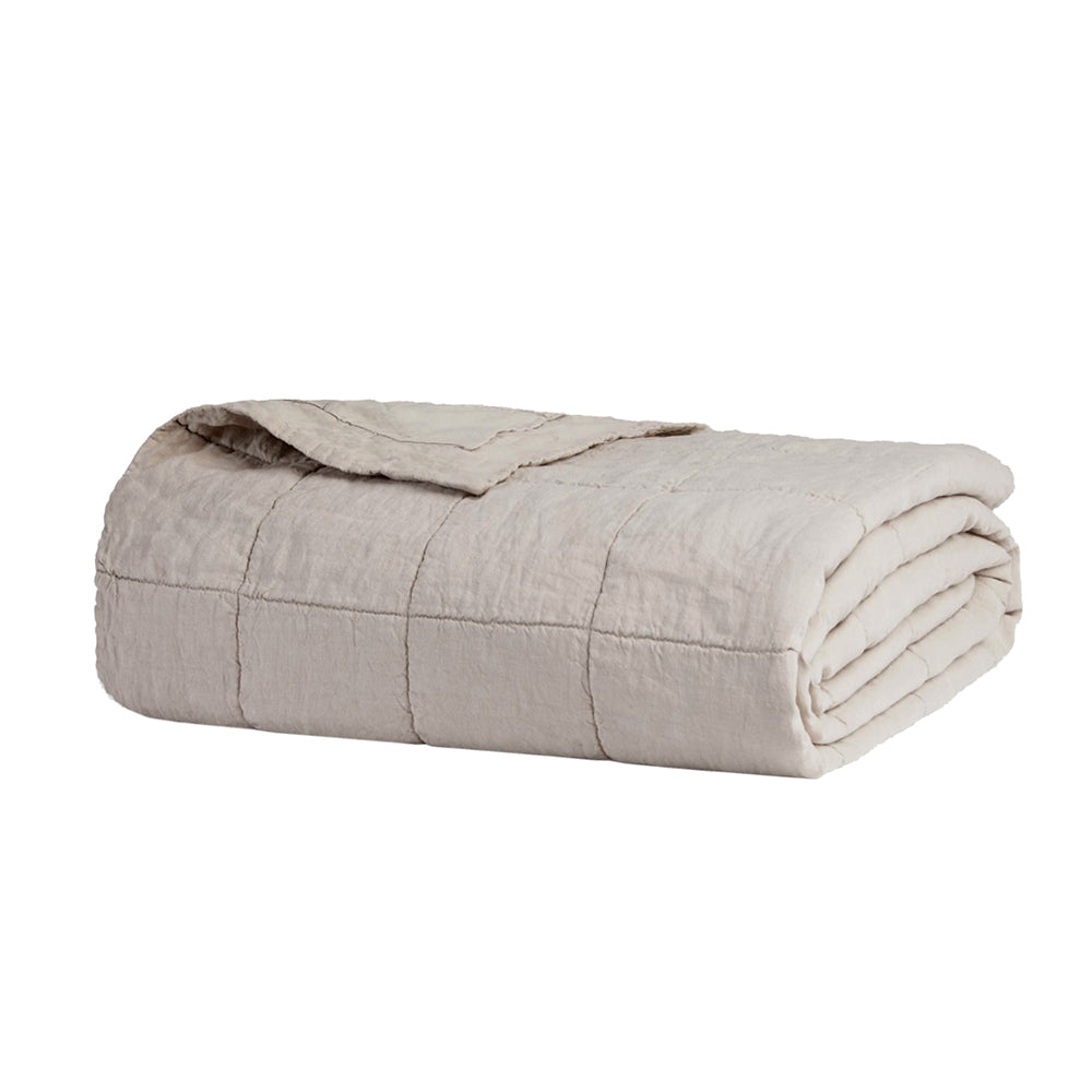 Queen / King Linen Quilted Coverlet Pebble- Bambury