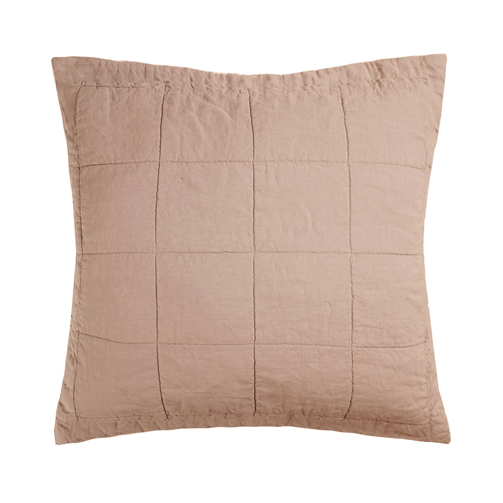 Linen Quilted Euro Pillow Sham Tea Rose- Bambury