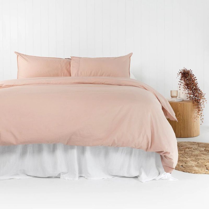 Bambury Temple Organic Cotton King Duvet Cover in Rosewater, featuring soft vintage-washed fabric and eco-friendly certifications.