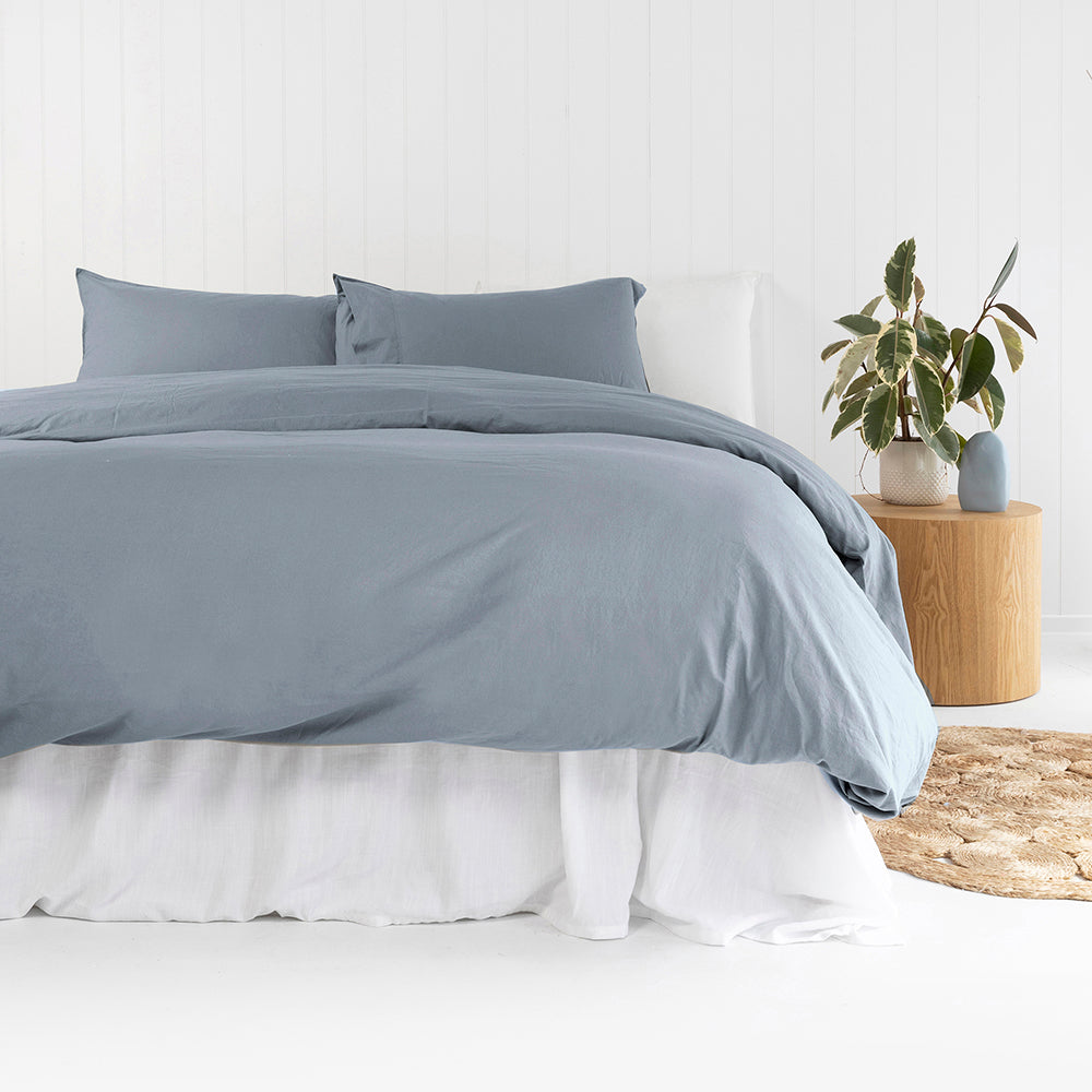 Single Temple Organic Cotton Quilt / Duvet Cover Set Steel Blue- Bambury