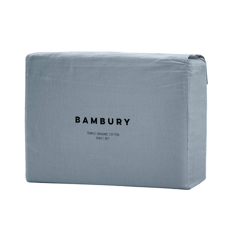 Organic cotton sheet set in steel blue with delicate pleat detailing for king single beds by Bambury.