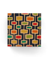 Retro beads design on navy wrapping paper roll, 600mm wide and 40m long, made of 65gsm brown kraft paper.