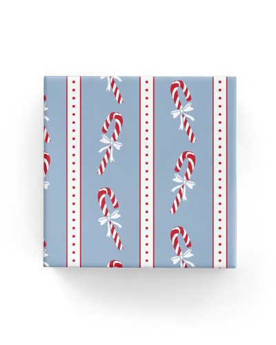 Gift Wrap - Candy Canes on Matte (French Blue Red)