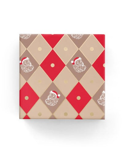 Gift Wrap - Harlequin Santa (Beige Mocha Red)