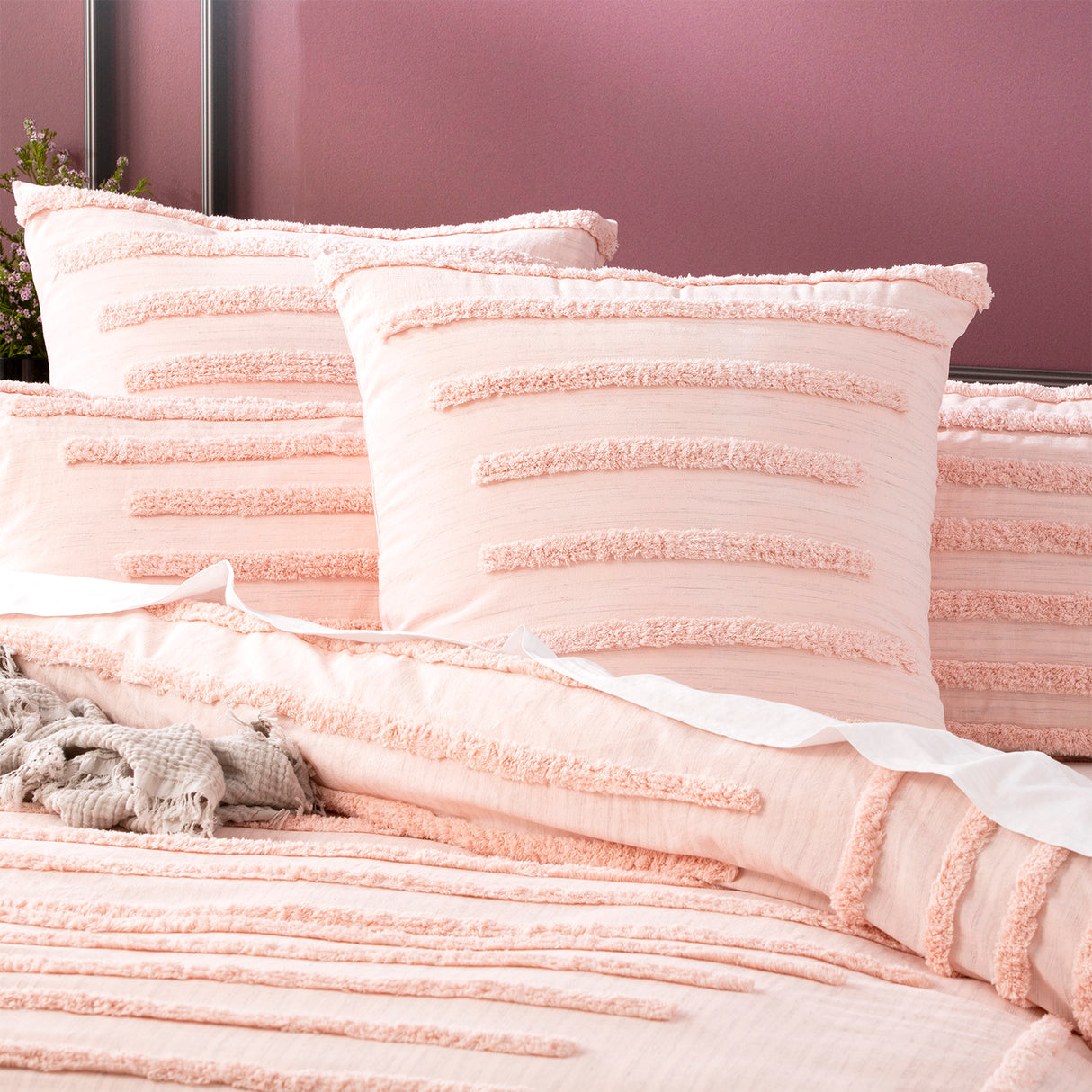 Classic Cotton Vintage washed Tufted Quilt Cover set European Pillowcase Blush