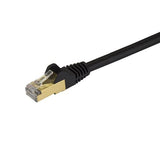 1 m CAT6a Ethernet cable in black, featuring snagless design and 100% copper construction for 10GbE and PoE applications.