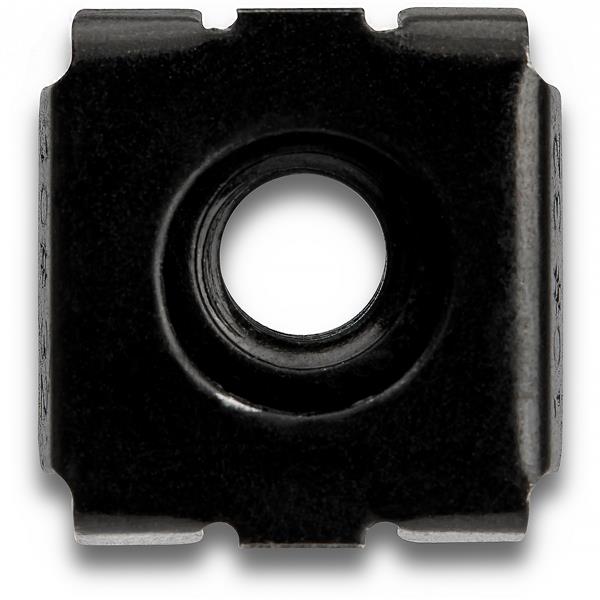 Black 10-32 cage nuts in a 50-pack, ideal for securely mounting rack equipment with durable steel design.