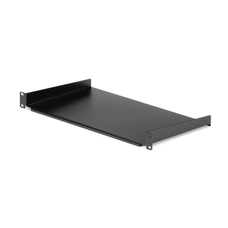 1U Rack Shelf, 10 inches deep, made of durable steel, ideal for organizing AV and computer equipment in server racks.