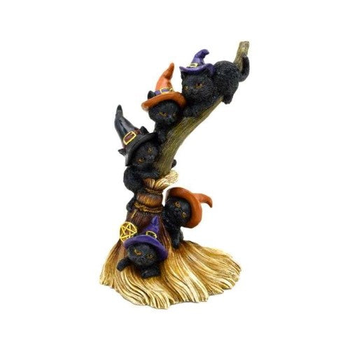 Ornament - Witches Black Cat Climbing Broomstick (21cm)