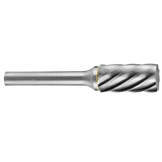 Carbide burr with 5/8 inch head, 1 inch flute, designed for cutting and shaping aluminum and soft metals.