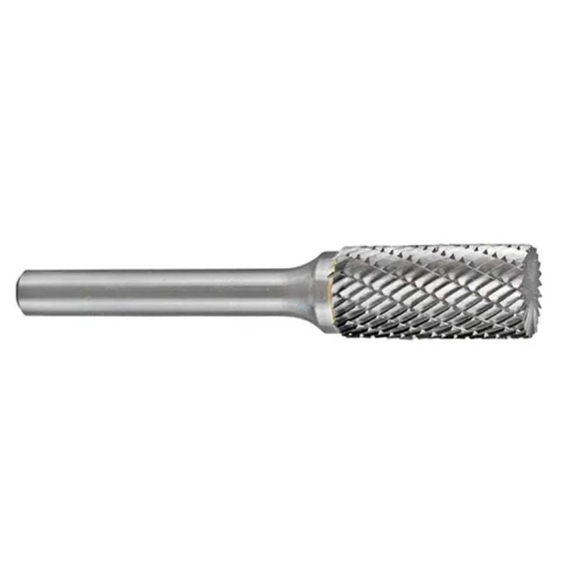 Carbide burr for precision metalworking, featuring double cut geometry and compact size for detailed tasks in tight spaces.