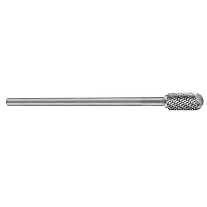 Precision carbide burr with 1/4" head and 6" shank, ideal for cutting, deburring, and smoothing ferrous metals.