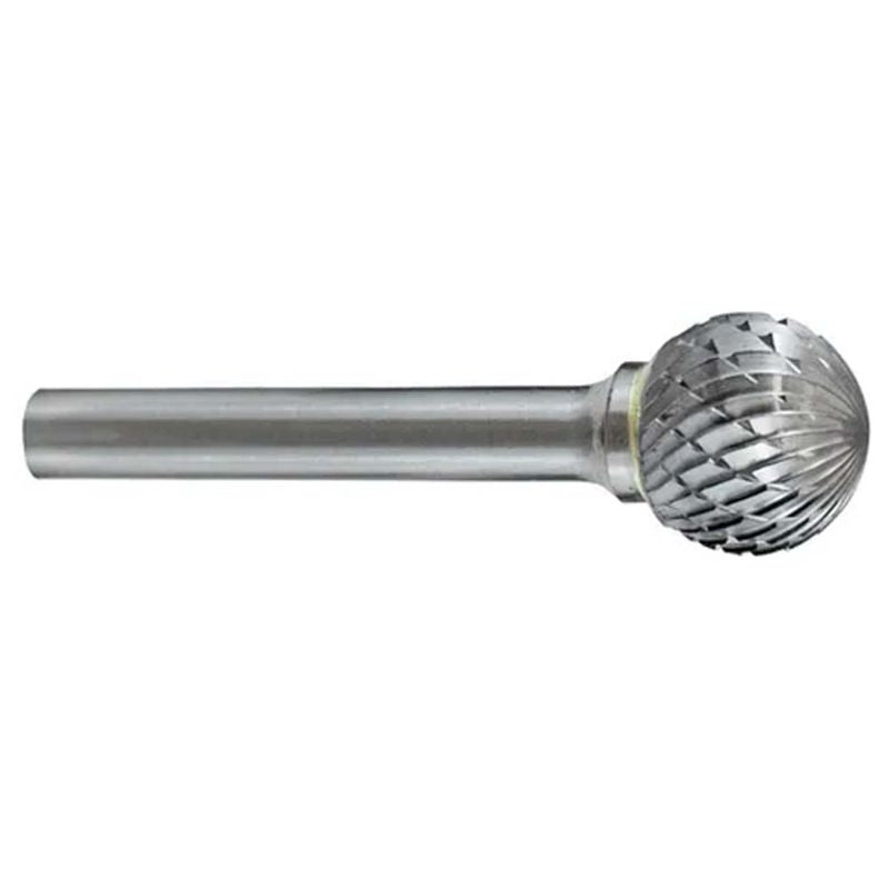 Carbide burr tool, 1/8" ball shape, designed for precise metal cutting and finishing with a double cut geometry.