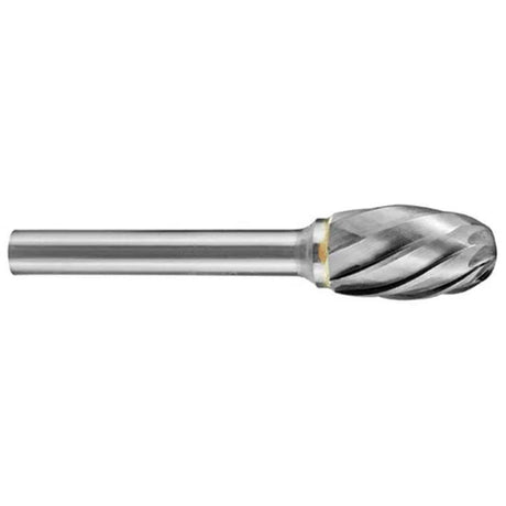 Holemaker Carbide Burr 1/4x3/8in oval shaped tool for precision metalworking, featuring 1/4" head and durable aluminum cut geometry.