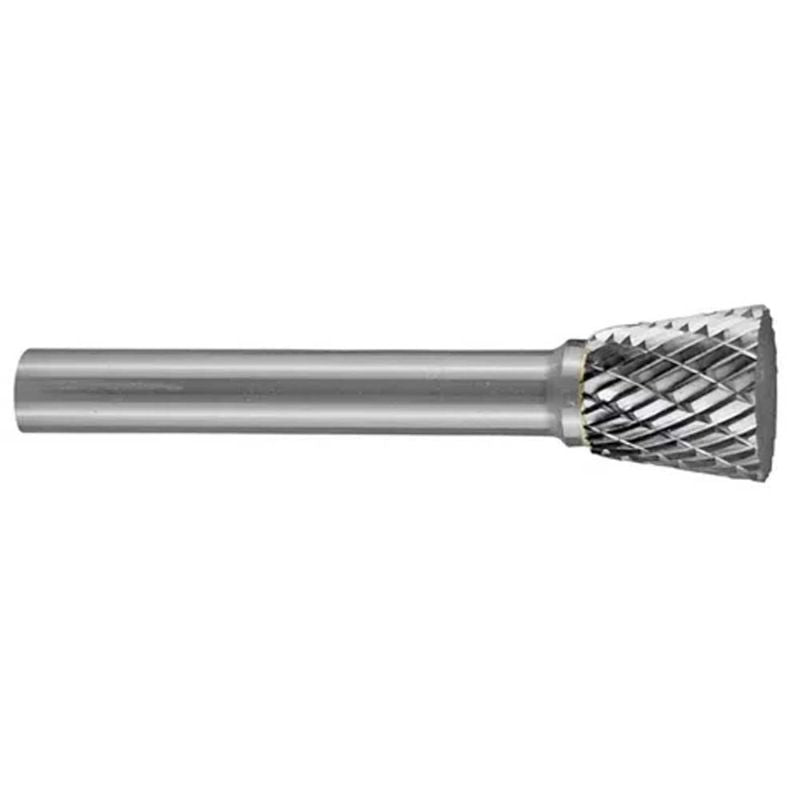 Holemaker Carbide Burr 3/8"x3/8"x1/4" with inverted cone shape for precision metalwork and efficient material removal.