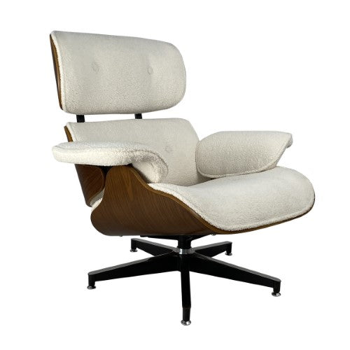 Eames Relax Chair in White Boucle, blending sophistication and comfort with iconic design and luxurious upholstery.