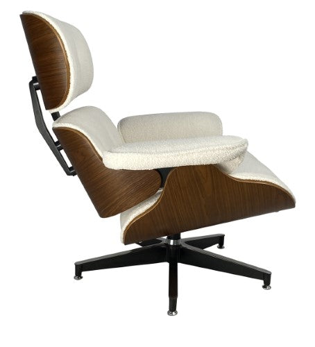 Eames Relax Chair in white boucle, combining iconic design and luxurious comfort for a sophisticated home accent.