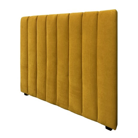 Luxurious mustard velvet headboard, 140cm tall, perfect for double/queen beds, adding elegance and comfort to your bedroom.