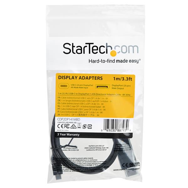 1 m (3.3’)?USB C to DisplayPort 1.4 Cable?- Bidirectional?- 8K