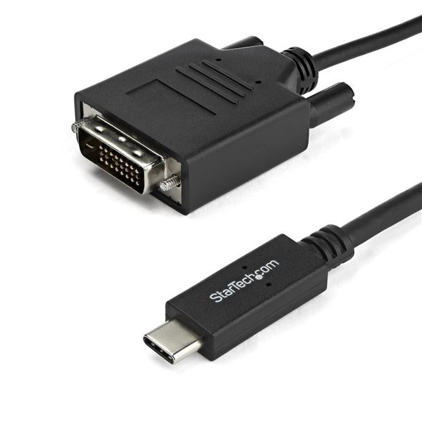 1 m USB-C to DVI cable in black, supports resolutions up to 1920 x 1200, ideal for connecting USB-C devices to monitors.