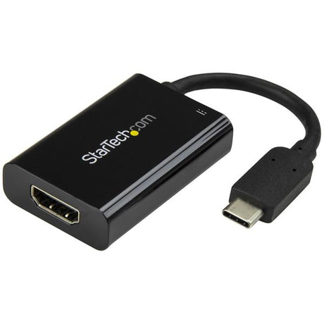 USB-C to HDMI adapter enabling 4K 60Hz video output and USB Power Delivery for charging laptops while connecting to displays.