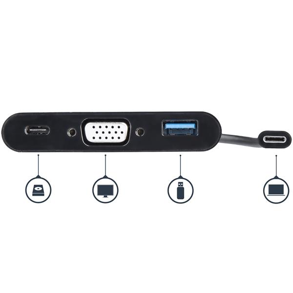 USB-C to VGA Multifunction Adapter with Power Delivery and USB-A Port