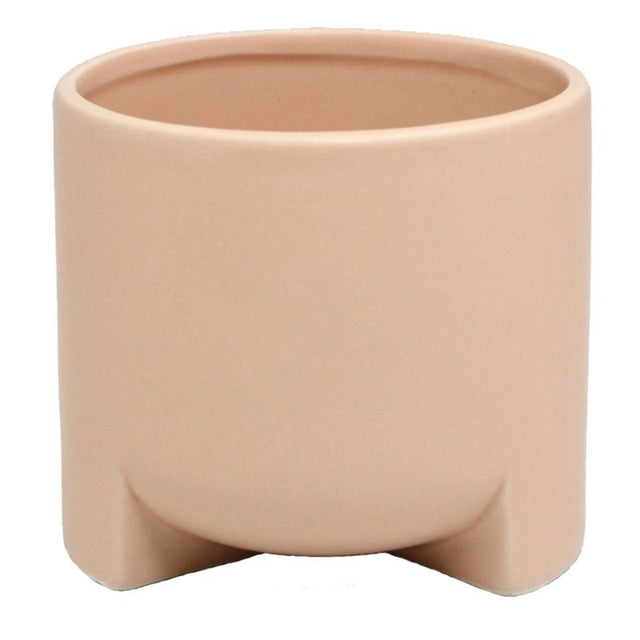 Round Matt Light Pink ceramic planter with feet, perfect for succulents and indoor flowers, measuring D13.3x11.8cmH.