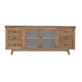 Elegant reclaimed oak sideboard with glass doors, showcasing natural grain, perfect for stylish storage and display.