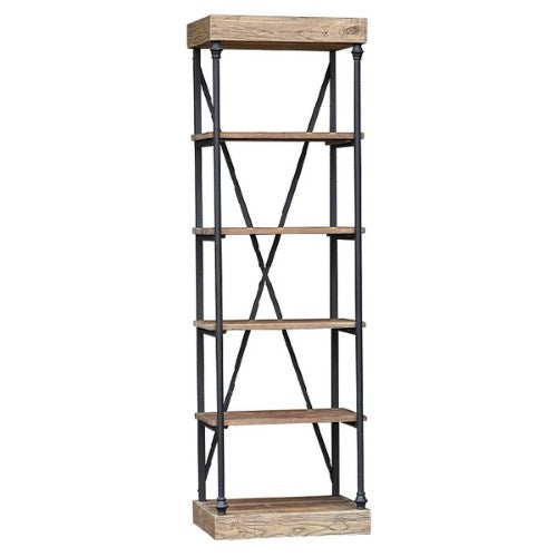 Small Bookcase - Reclaimed Elm/Iron (66cm X 45cm X 2.13m)