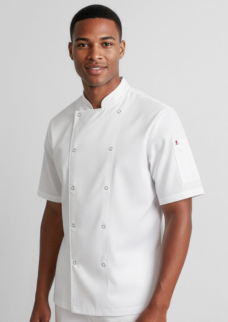 Zest Mens Short Sleeve Chef Jacket - White