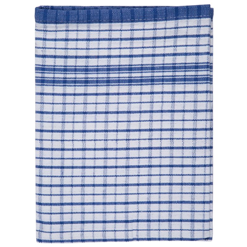 Elegant blue cotton tea towel with a unique dobby weave, perfect for drying dishes or enhancing kitchen decor.