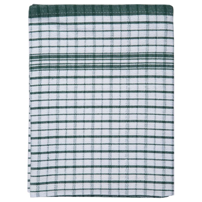 Green cotton tea towel with dobby weave, measuring 59 x 88cm, adds rustic charm to your kitchen decor.