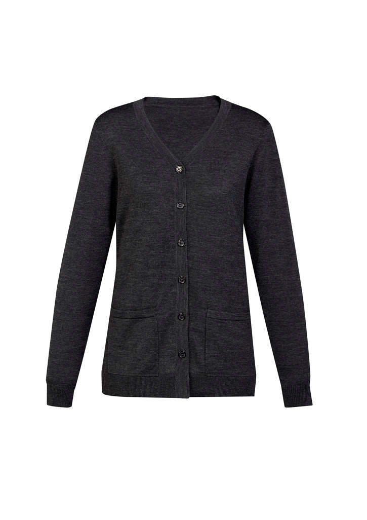 Button Front Womens Knit Cardigan - Charcoal