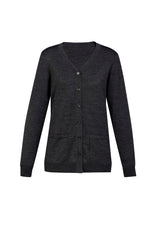 Button Front Womens Knit Cardigan - Charcoal