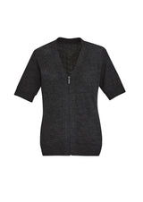Zip Front Womens Short Sleeve Knit Cardigan - Charcoal