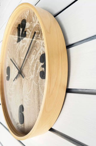Ashley Clock Printed Linen Natural Frame 40x40x5cm