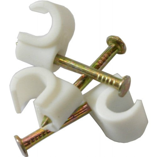 Cable clips for 7mm coaxial cable, featuring pre-installed pins for easy application and organization.