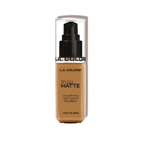 LA Colors Truly Matte Foundation in Cafe, high pigment for a flawless, matte finish, perfect for oily and combination skin types.