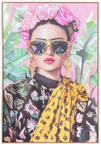 Contemporary Frida Natural Framed Canvas Wall Art 80x120cm