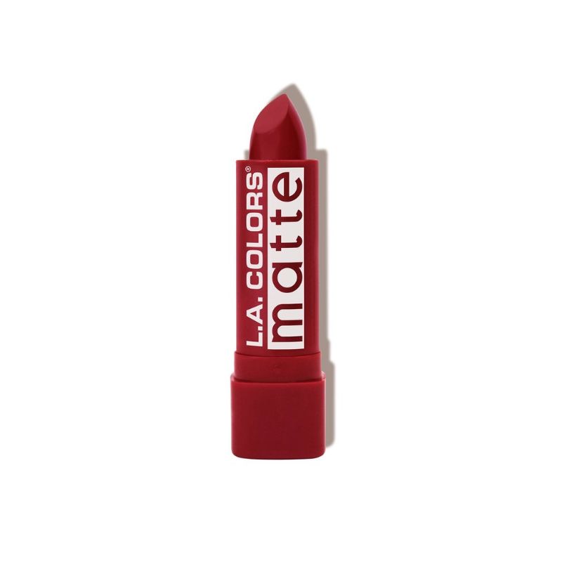 LA Colors Matte Lip Color in Relentless Red, featuring a non-drying formula with contour tip for precise application.