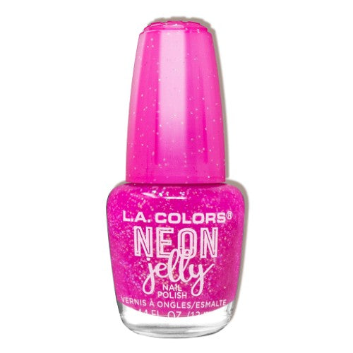 Vibrant LA Colors Neon Jelly Glamingo nail polish in a fluorescent pink shade for bold, salon-quality manicures.