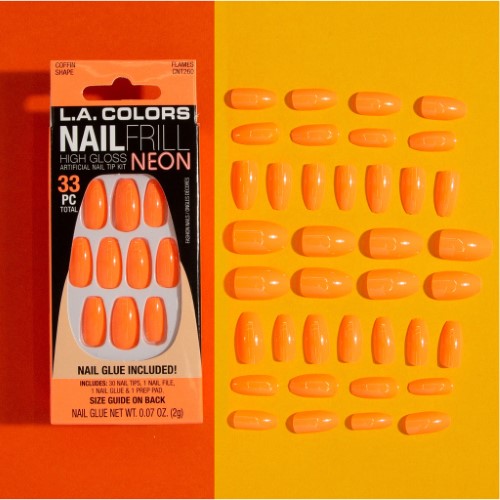 Artificial Nail Tip Kit - LA Colors Nail Frill Neon w/Glue Flames (33pc)