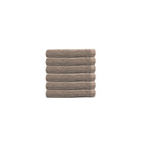 Set of 6 premium cotton face washers in latte color, measuring 33 x 33 cm, perfect for daily personal care and stylish bathrooms.