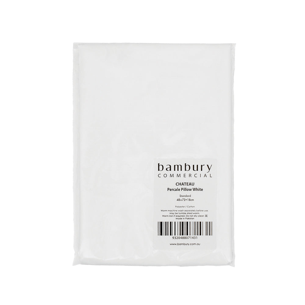 Elegant white pillowcase by Bambury, 48% cotton and 52% polyester, designed for soft comfort and easy care.