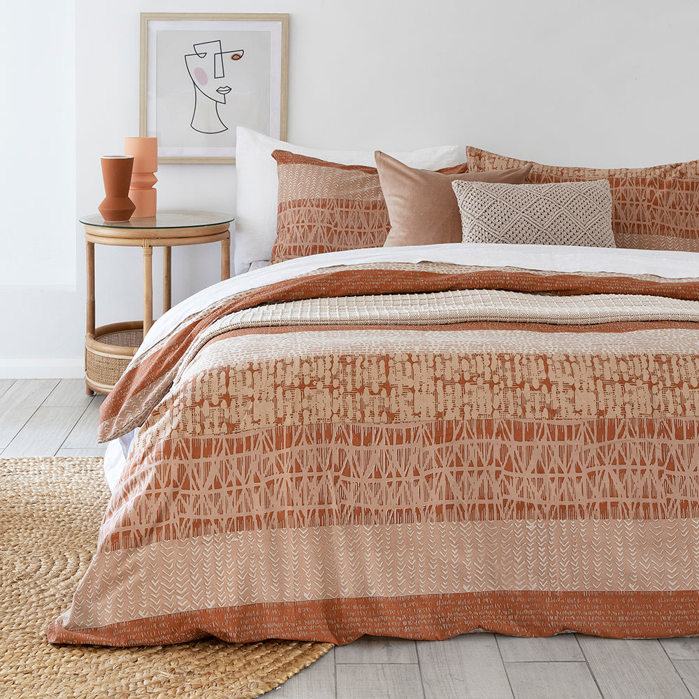 Queen Darlington Terracotta Quilt / Duvet Cover Set- Bambury