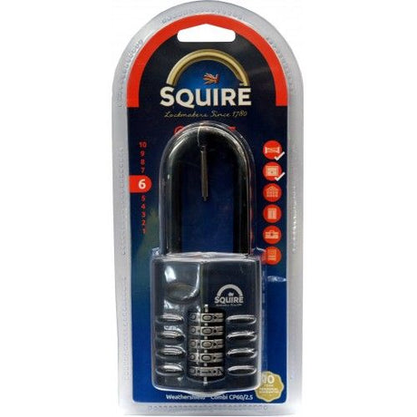 Durable 60mm black padlock with hardened steel shackle, recodable combination, ideal for gates and sheds.