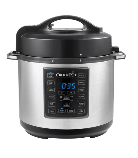 Crock Pot Express Multi Cooker: versatile 5-in-1 appliance for fast, easy meals with a non-stick pot and safety locking lid.
