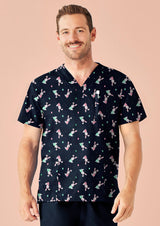 Mens Easter V-Neck Short Sleeve Scrub Top - Midnight Navy