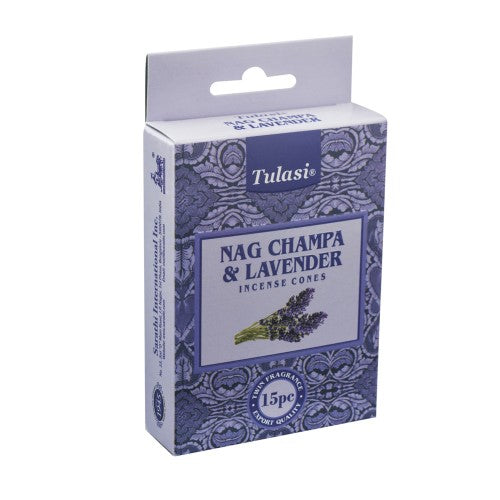 Incense - Tulasi Nag Champa & Lavender Cones (Set of 12)